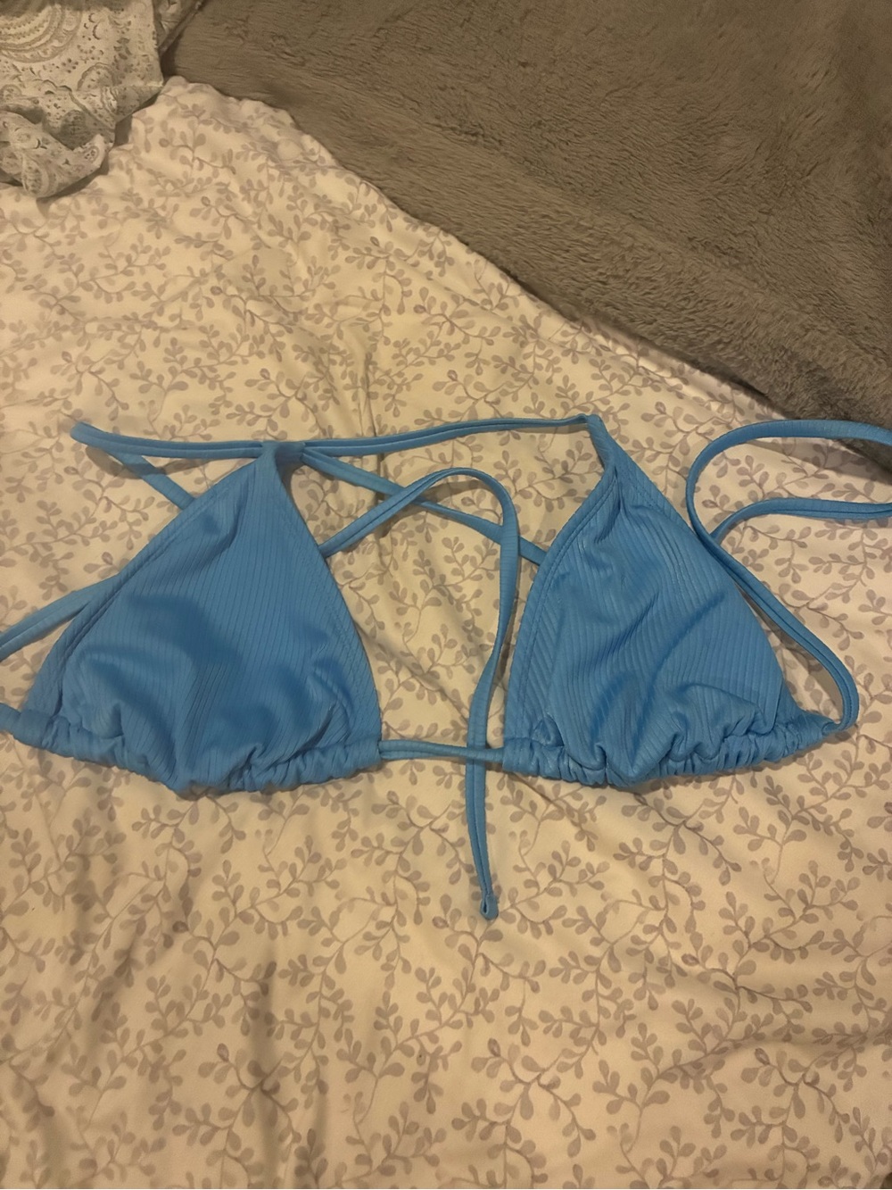 Triangle Ribbed Bikini Top in Sky Blue